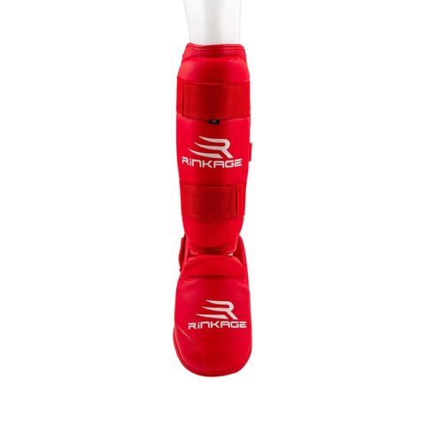 Protège-tibias/pieds De Karaté FFK – Rouges – Mousse Injectée/PU – Velcro – Homologués Compétition