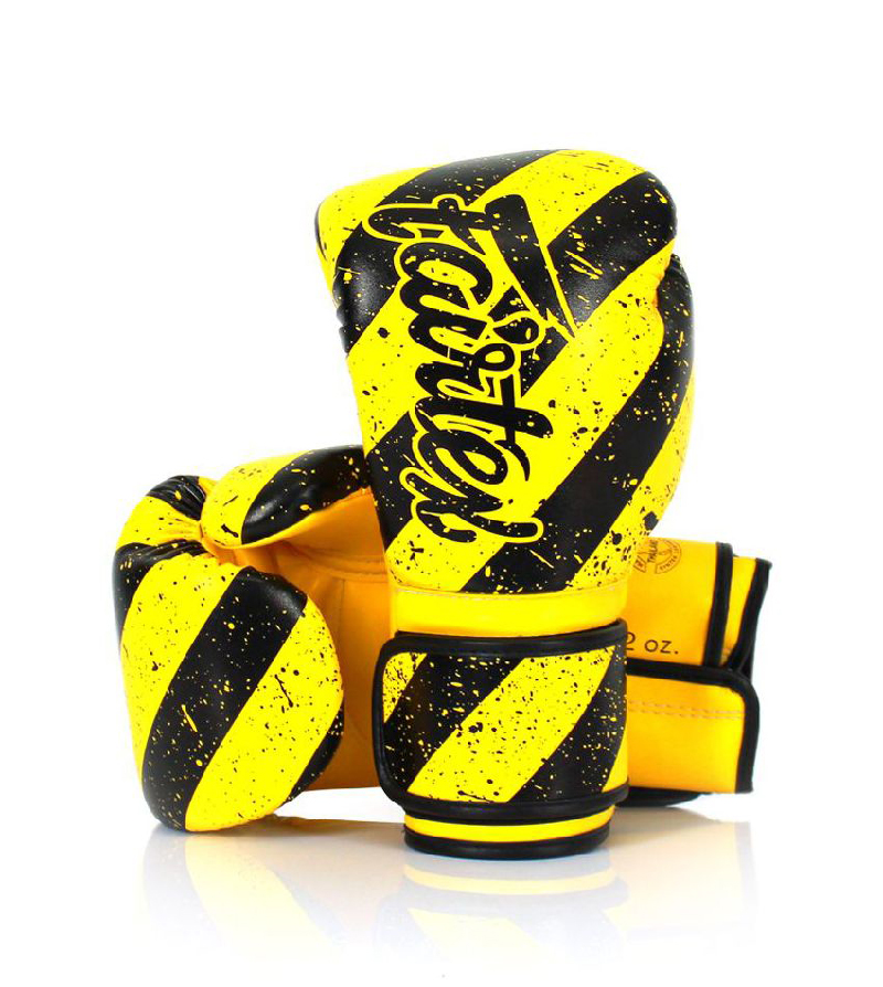 Gants de boxe Fairtex Art Grunge jaune – vue de face, microfibre premium